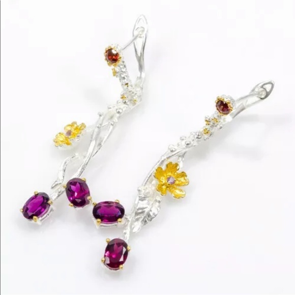 Artisan earrings natural raspberry garnet 925 - Picture 2 of 3